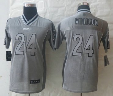 Youth NEW Oakland Raiders #24 Charles Woodson Grey Vapor Elite Jerseys