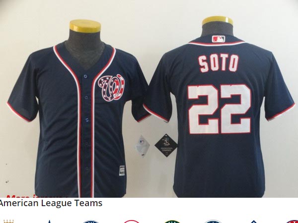 Youth Nationals 22 Juan Soto Navy Youth Cool Base Jersey