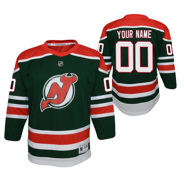 Youth New Jersey Devils Custom Green Adidas 2021 Reverse Retro Jersey Stitched
