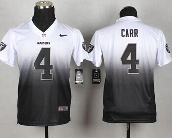 Youth New Raiders #4 Derek Carr White Black NFL Elite Fadeaway Fashion Jersey