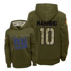 Youth New York Giants #10 Eli Manning Olive Hoodie 2018 Salute To Service