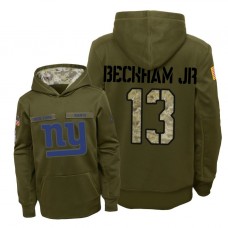 Youth New York Giants #13 Odell Beckham Jr. Olive Hoodie 2018 Salute To Service