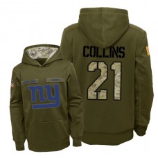 Youth New York Giants #21 Landon Collins Olive Hoodie 2018 Salute To Service