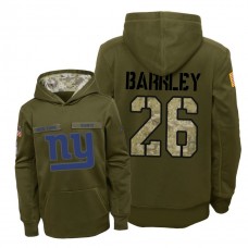 Youth New York Giants #26 Saquon Barkley Olive Hoodie 2018 Salute To Service