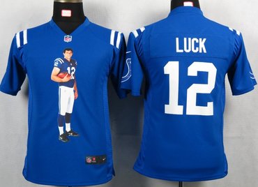 Youth NEW NFL Indianapolis Colts 12 Luck Blue Portrait Fashion Game Jerseys