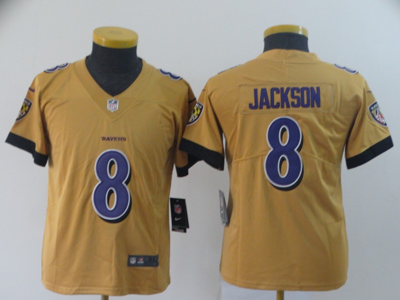 Youth Nike Ravens 8 Lamar Jackson Gold Youth Inverted Legend Limited Jersey