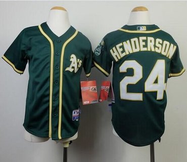Youth Oakland Athletics #24 Rickey Henderson Green Cool Base Jersey