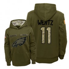 Youth Philadelphia Eagles #11 Carson Wentz Olive Hoodie 2018 Salute To Service