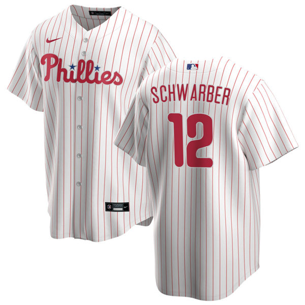 Youth Philadelphia Phillies #12 Kyle Schwarber Nike White Pinstripe Home Cool Base Jersey
