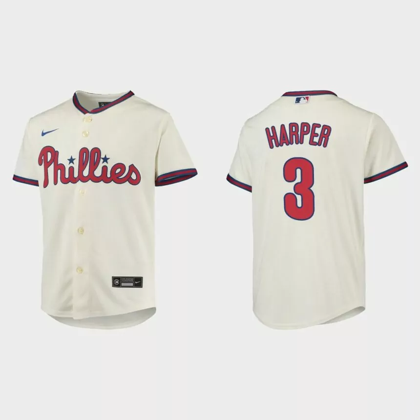 Youth Philadelphia Phillies Bryce Harper Cream Replica Jersey