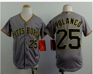Youth Pirates #25 Gregory Polanco Grey Cool Base Stitched Baseball Jersey