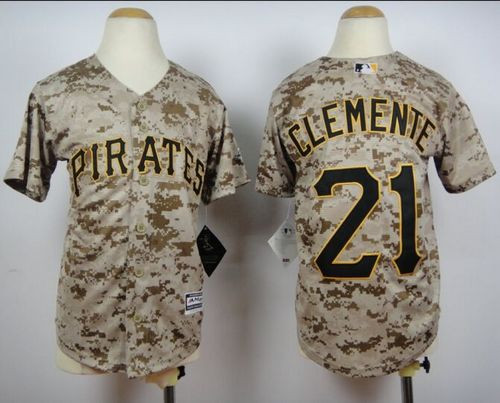 Youth Pittsburgh Pirates #21 Roberto Clemente Camo Cool Base Stitched Baseball Jersey
