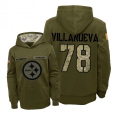 Youth Pittsburgh Steelers #78 Alejandro Villanueva Olive Hoodie 2018 Salute To Service