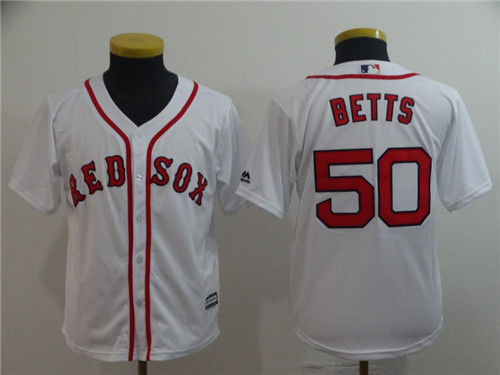 Youth Red Sox 50 Mookie Betts White Youth Cool Base Jersey