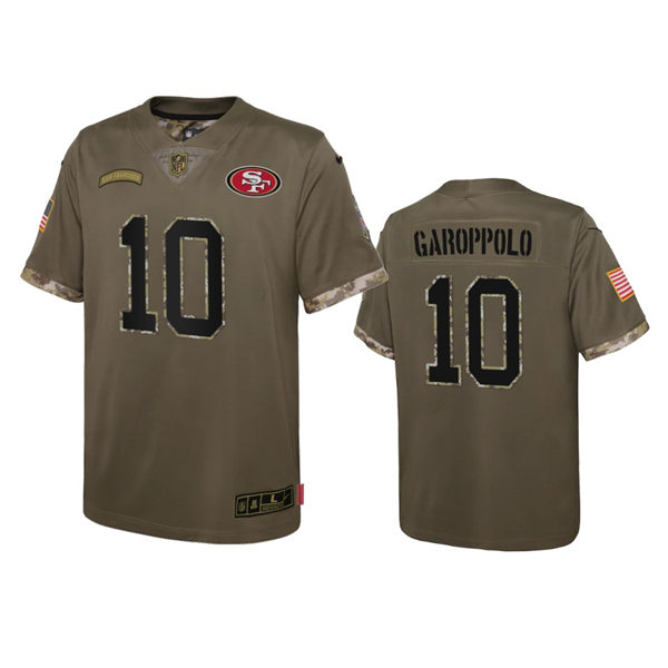 Youth San Francisco 49ers #10 Jimmy Garoppolo Olive 2022 Salute To Service Limited Jersey