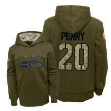 Youth Seattle Seahawks #20 Rashaad Penny Olive Hoodie 2018 Salute To Service