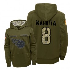 Youth Tennessee Titans #8 Marcus Mariota Olive Hoodie 2018 Salute To Service