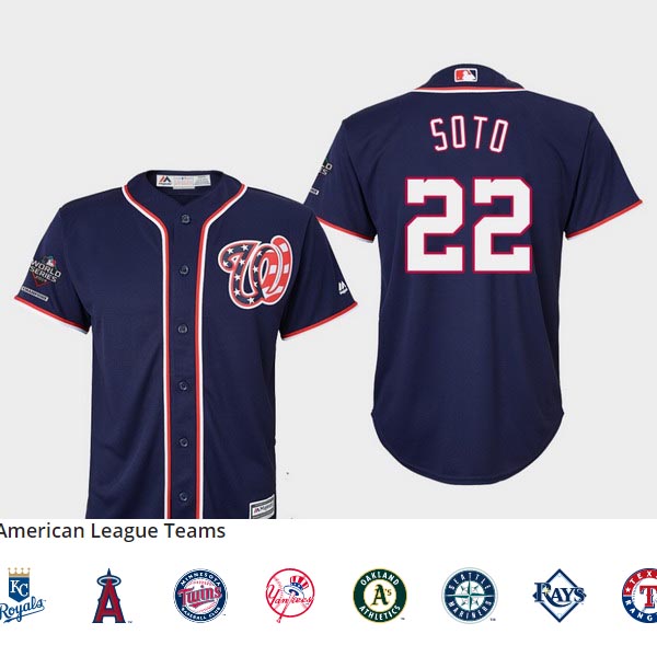 Youth Washington #22 Nationals Juan Soto 2019 World Series Champions Cool Base Navy Jersey