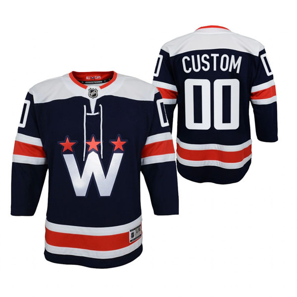 Youth Washington Capitals Custom Stitched Adidas Navy Alternate Primegreen Jersey Stitched