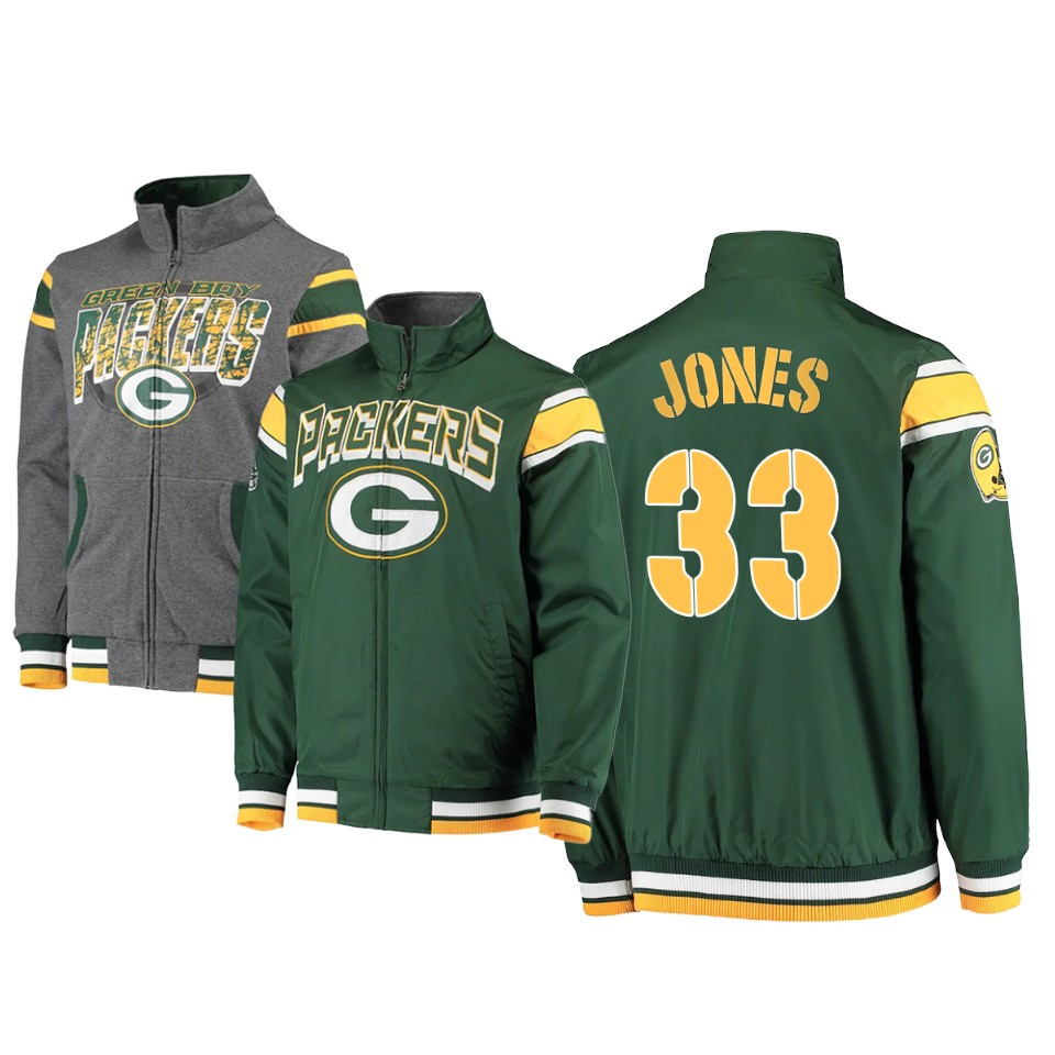 aaron jones packers green charcoal offside reversible full zip jacket
