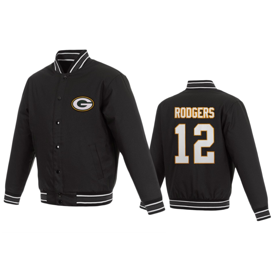 aaron rodgers packers black poly twill name & number jacket