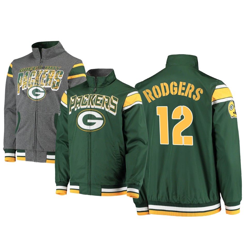 aaron rodgers packers green charcoal offside reversible full zip jacket