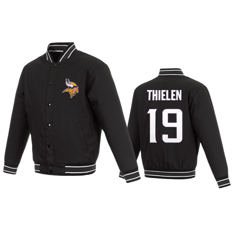 adam thielen vikings black poly twill name & number jacket