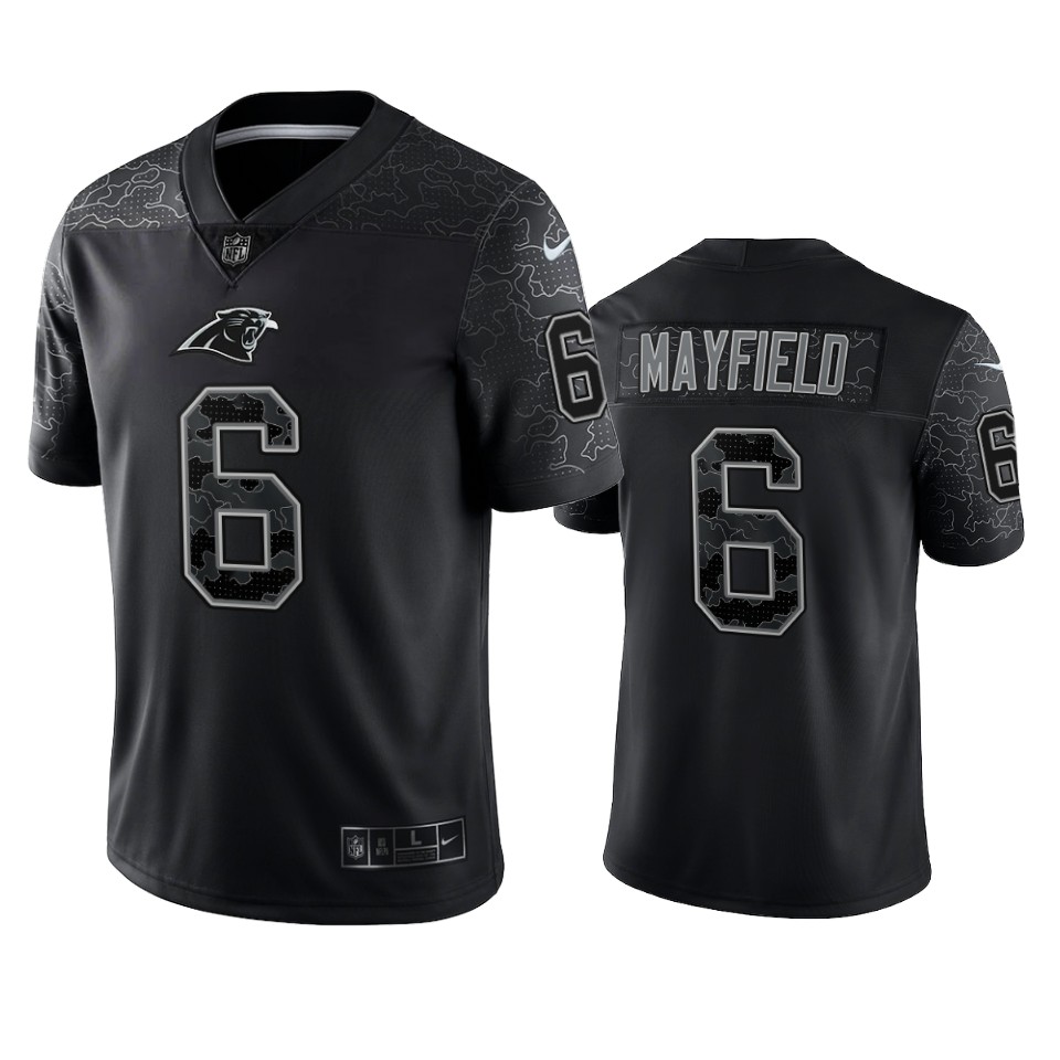 baker mayfield panthers reflective limited black jersey