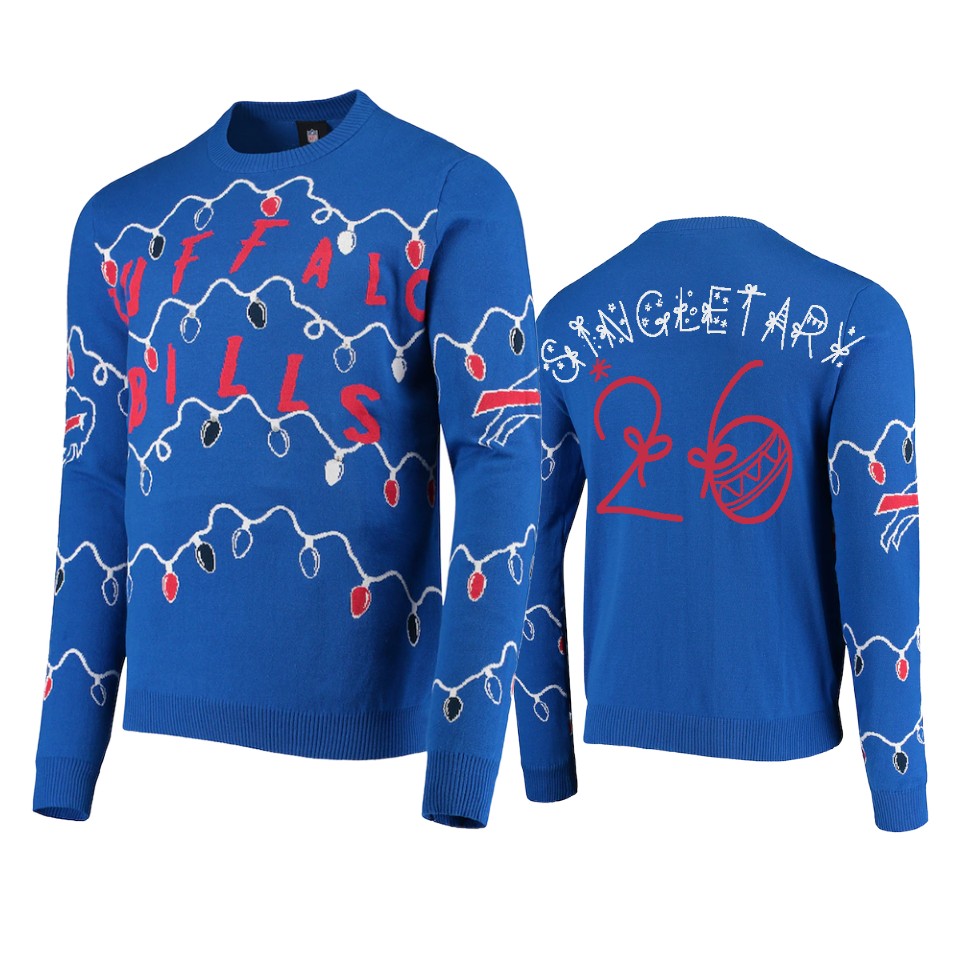 bills devin singletary royal 2020 christmas gifts light up sweater