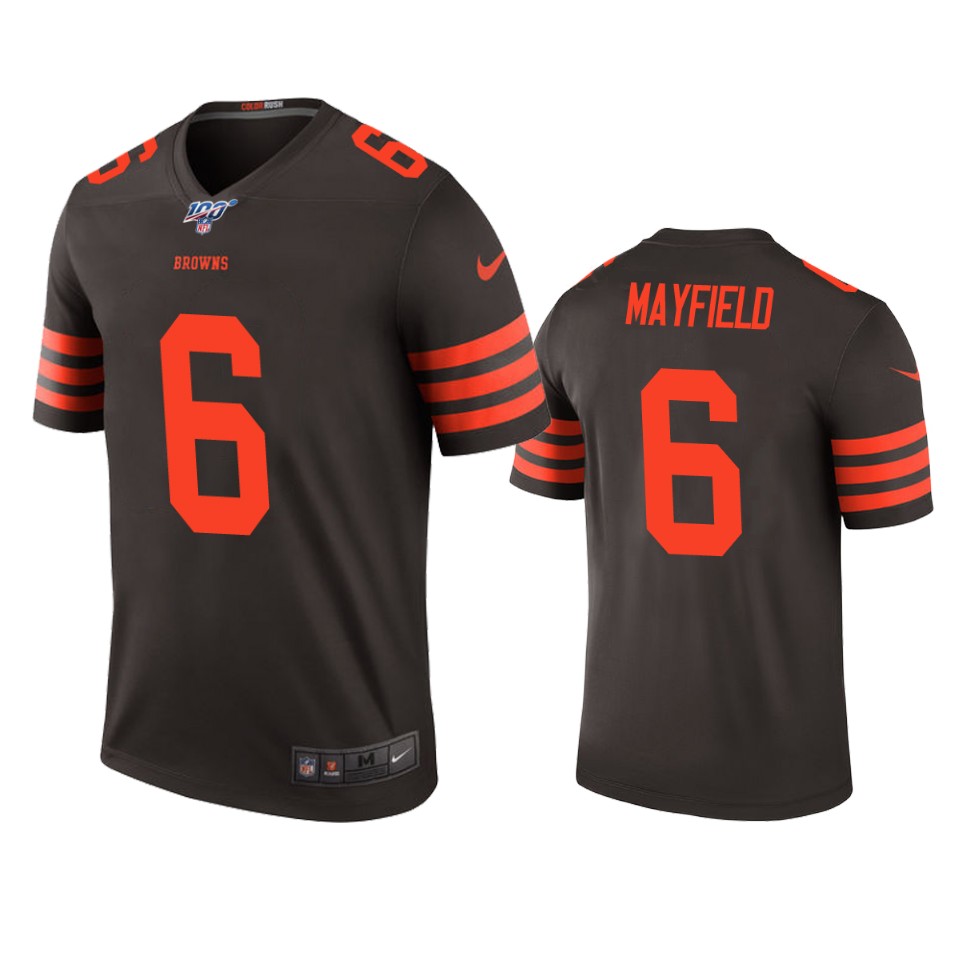 browns baker mayfield brown color rush legend 100th season jersey