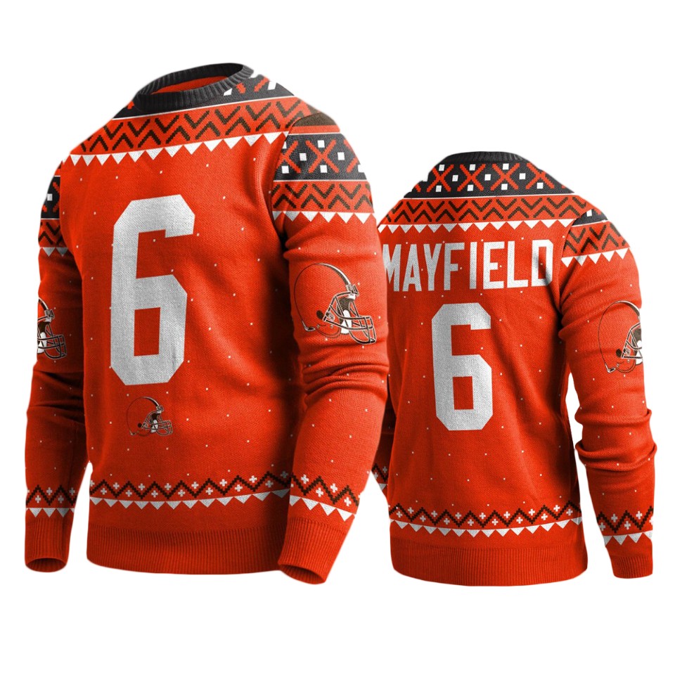 browns baker mayfield orange pullover sweater
