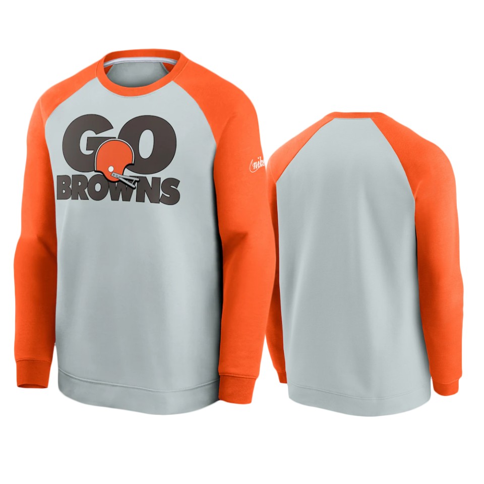 browns gray orange fan gear throwback go helmet sweatshirt