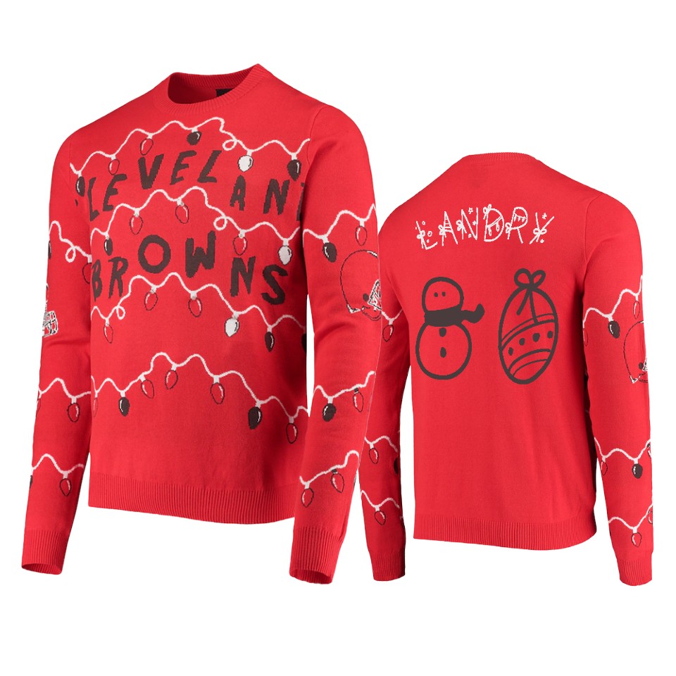 browns jarvis landry red ugly christmas gifts sweater