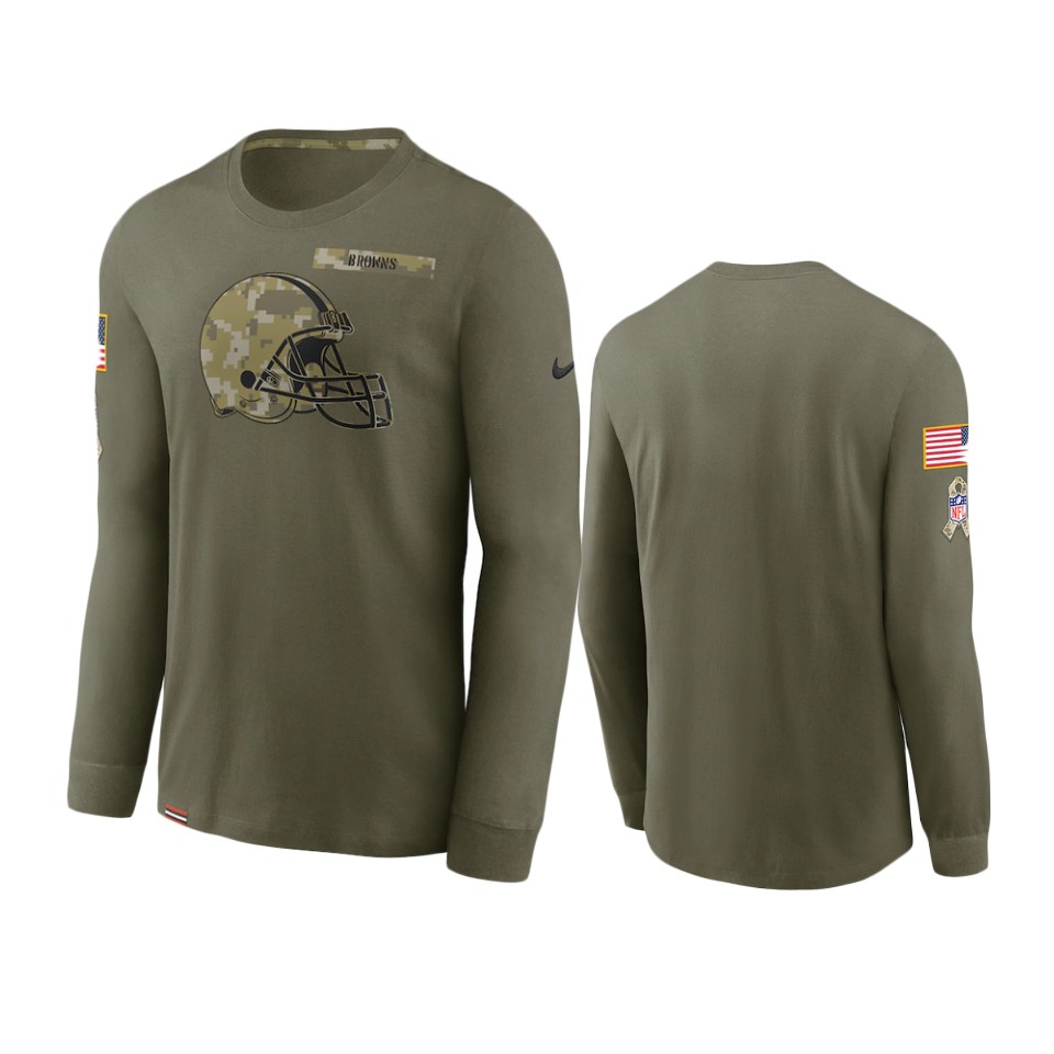 browns olive 2021 salute to service performance long sleeve t shirt