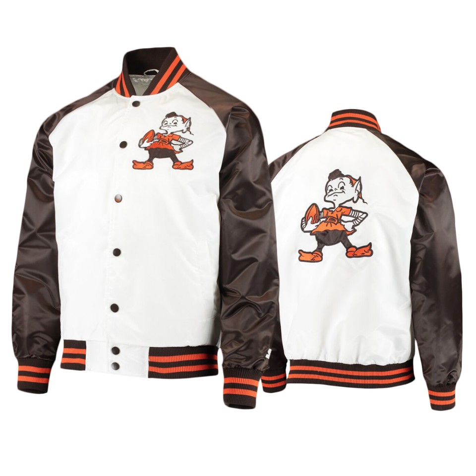 browns white brown clean up throwback varsity jacket