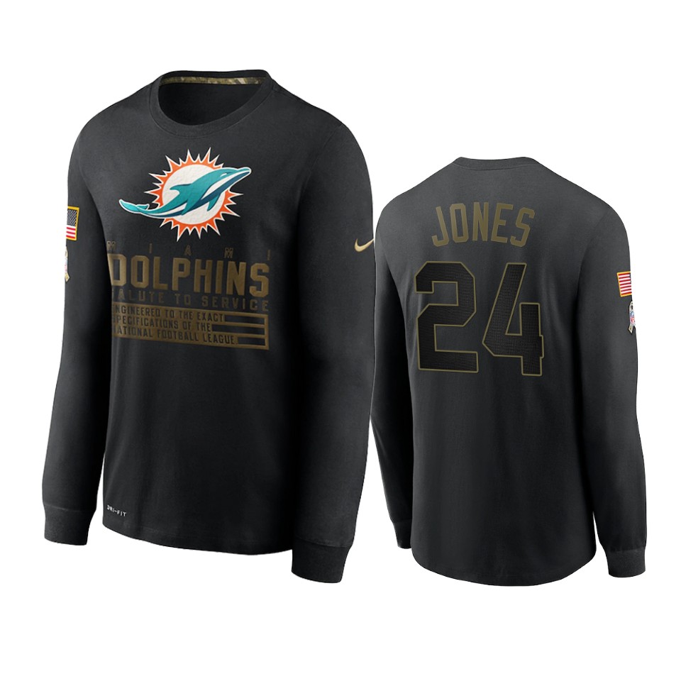 byron jones dolphins black 2020 salute to service sideline performance long sleeve t shirt