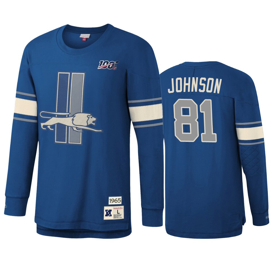 calvin johnson lions blue nfl 100 long sleeve t shirt