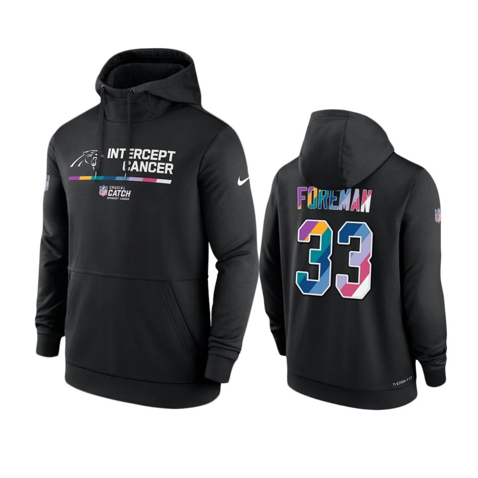 carolina panthers d'onta foreman black 2022 nfl crucial catch therma hoodie