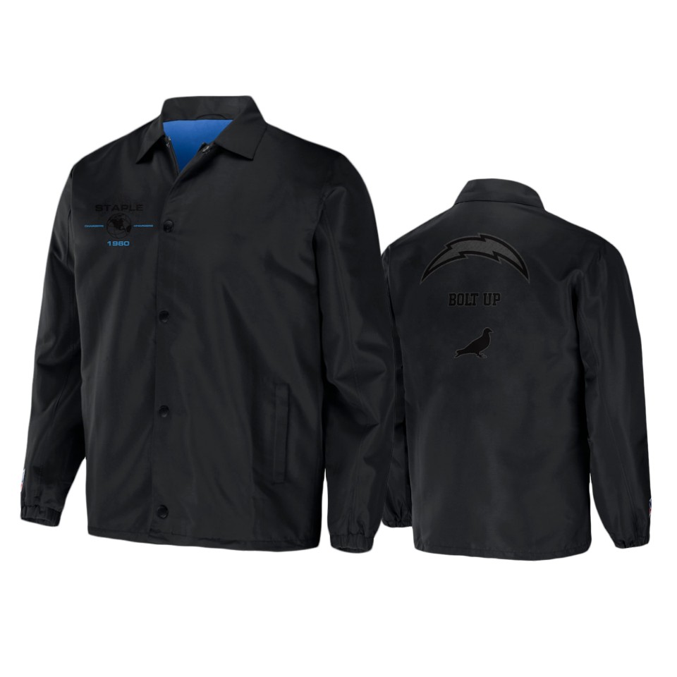 chargers black staple coaches full snap jacket