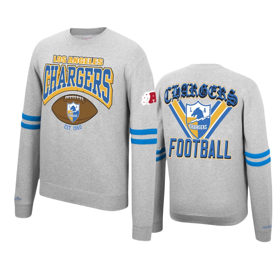 chargers heathered gray allover fleece pullover sweatshirt