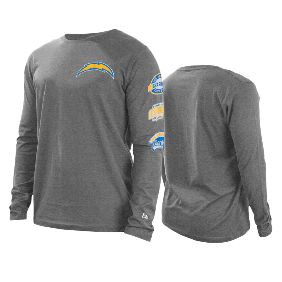 chargers heathered gray hype 2 hit long sleeve t shirt