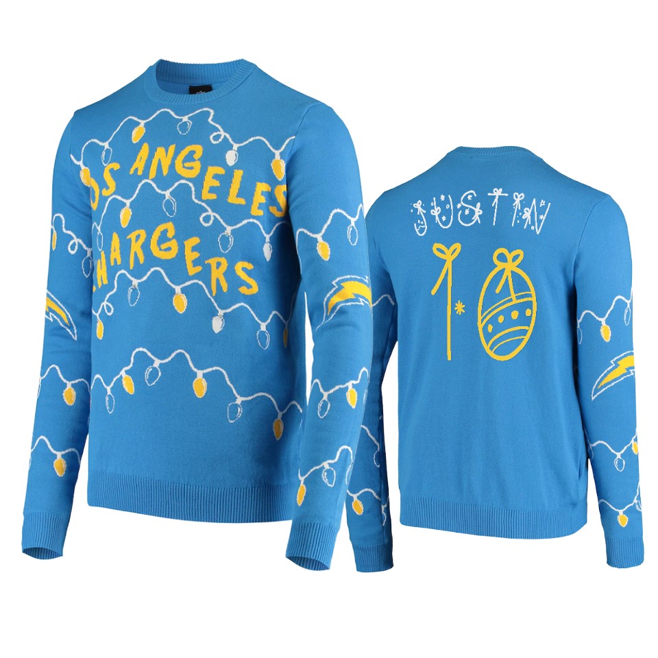 chargers justin herbert blue ugly light up sweater