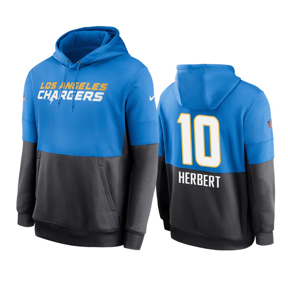 chargers justin herbert powder blue navy sideline impact lockup hoodie