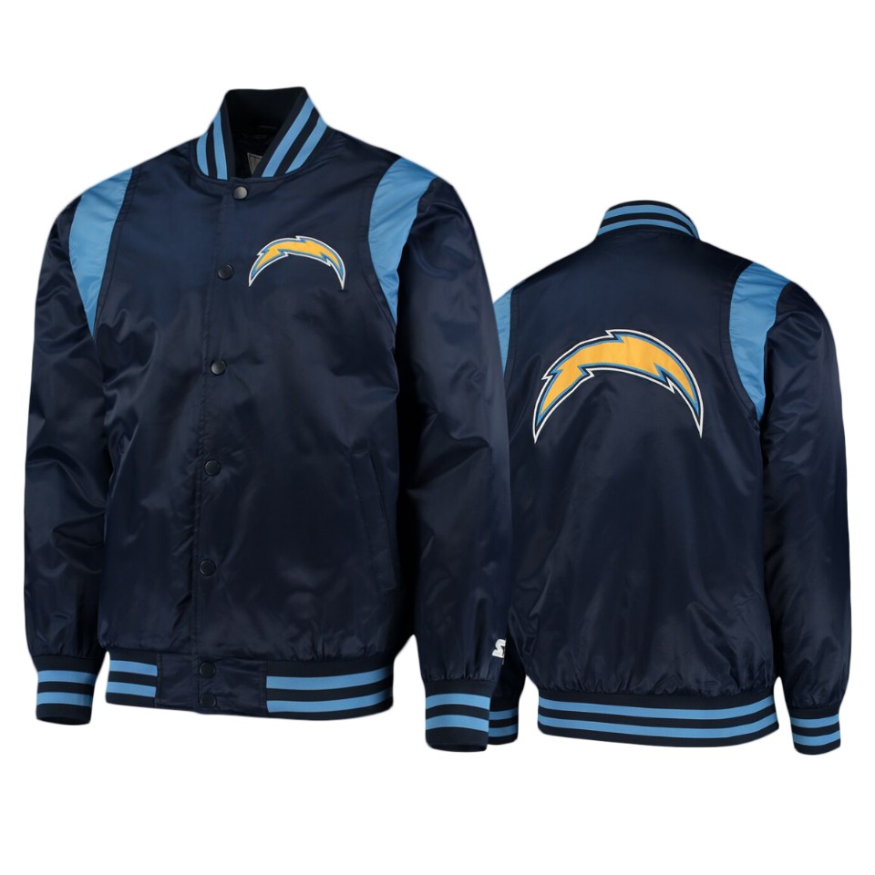 chargers navy powder blue prime time twill satin varsity jacket