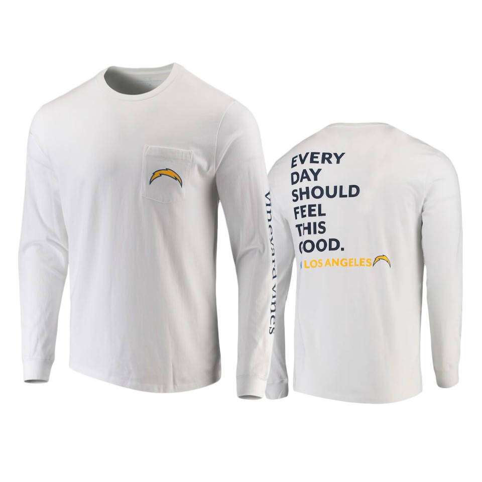 chargers white feel good long sleeve t shirt