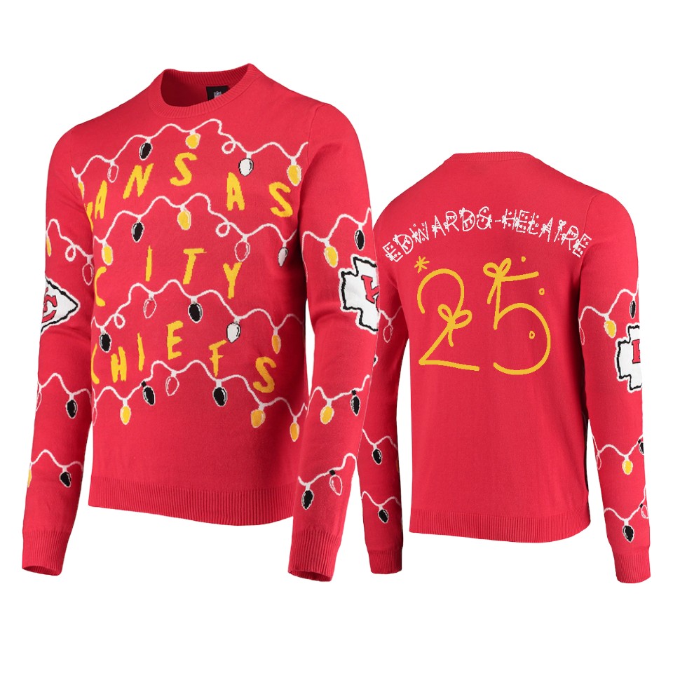 chiefs clyde edwards helaire red ugly light up sweater