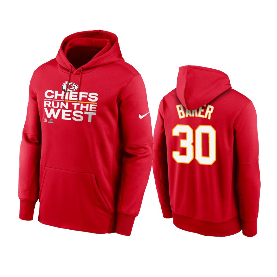 chiefs deandre baker red 2021 afc west division champions hoodie