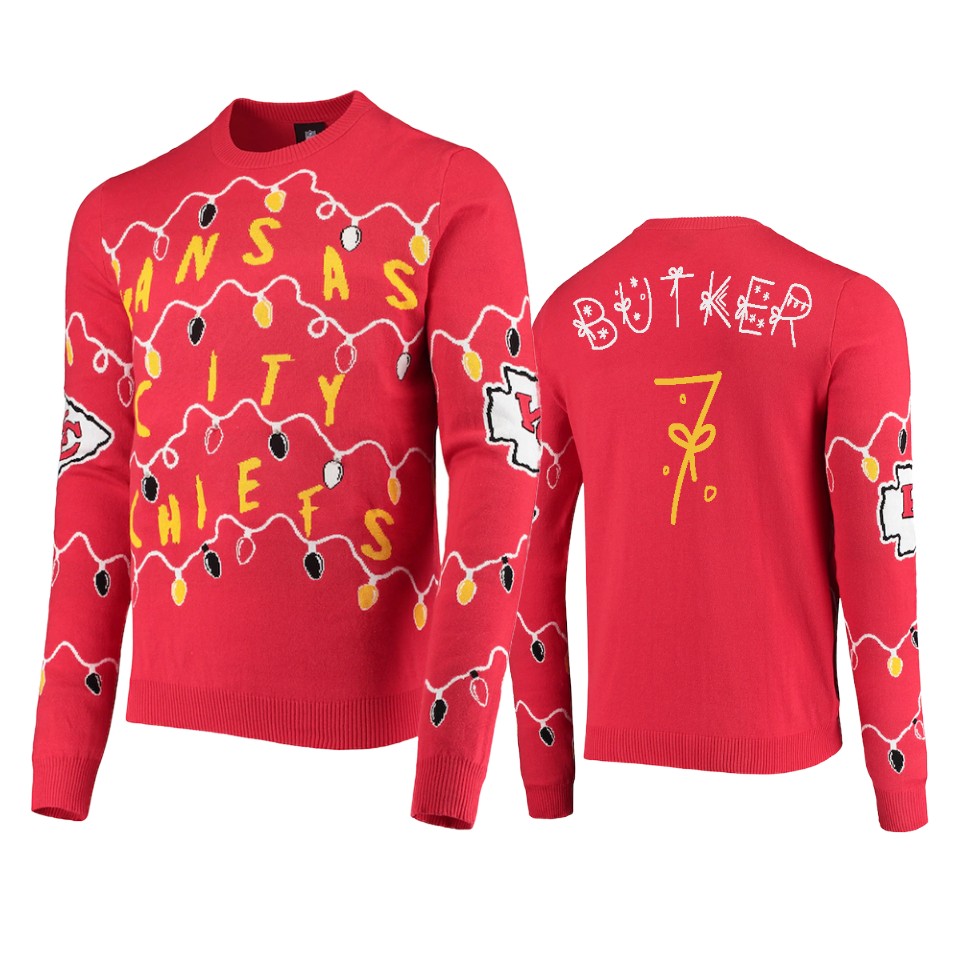 chiefs harrison butker red ugly light up sweater