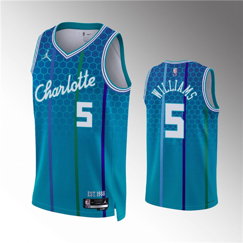 Charlotte Hornets Mark Williams 75th Diamond Teal stitched Jersey #5