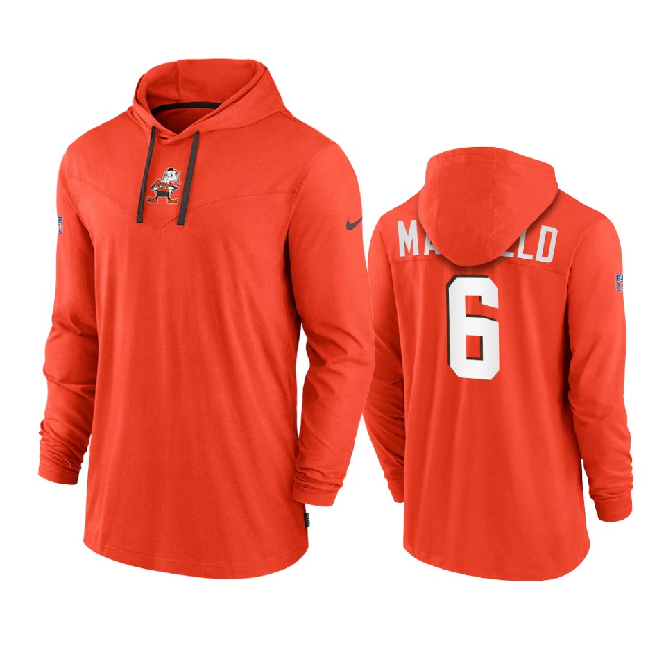 cleveland browns baker mayfield orange sideline performance hoodie tri blend t shirt